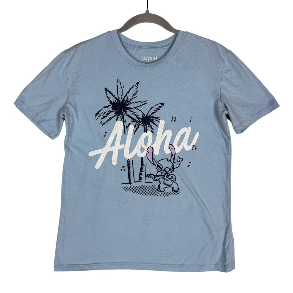 Disney Shirt Kids 5-6 Blue Stitch Aloha Palm Tree Graphic Short Sleeve Tee